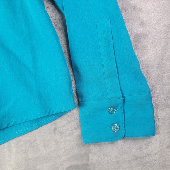 Cato Womens XL Teal Button Front Long Sleeve Career Office Blouse - Picture 2 of 10